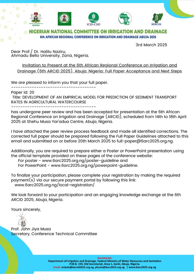 Conference Paper Acceptance Letter