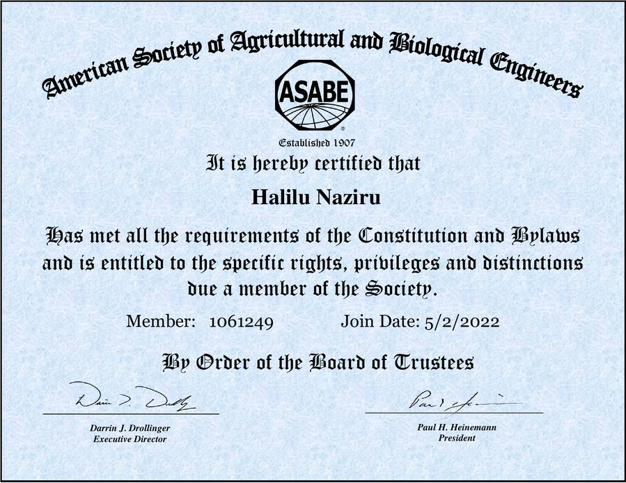 ASABE Member Certificate