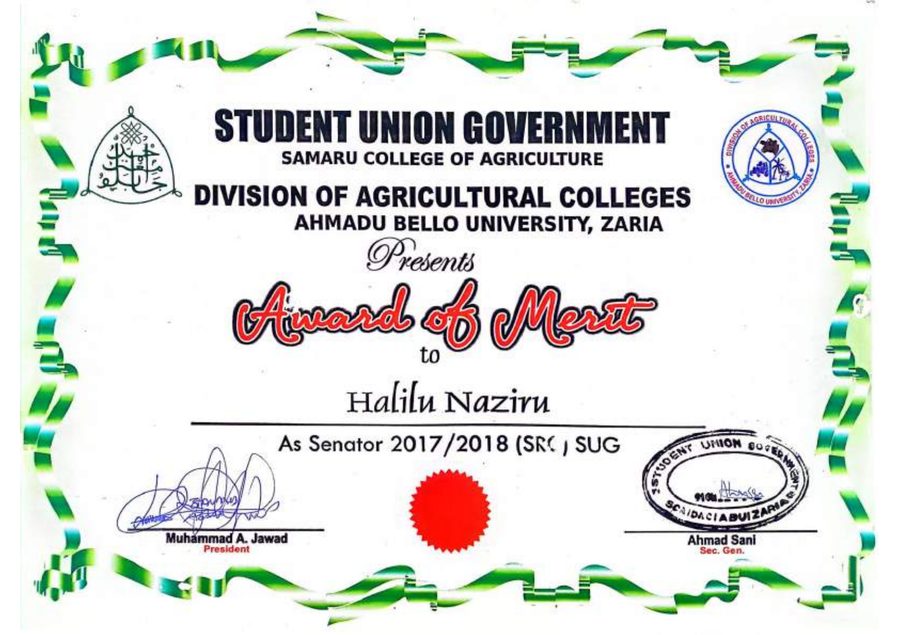Award of Merit, Senator (SRC/SUG)