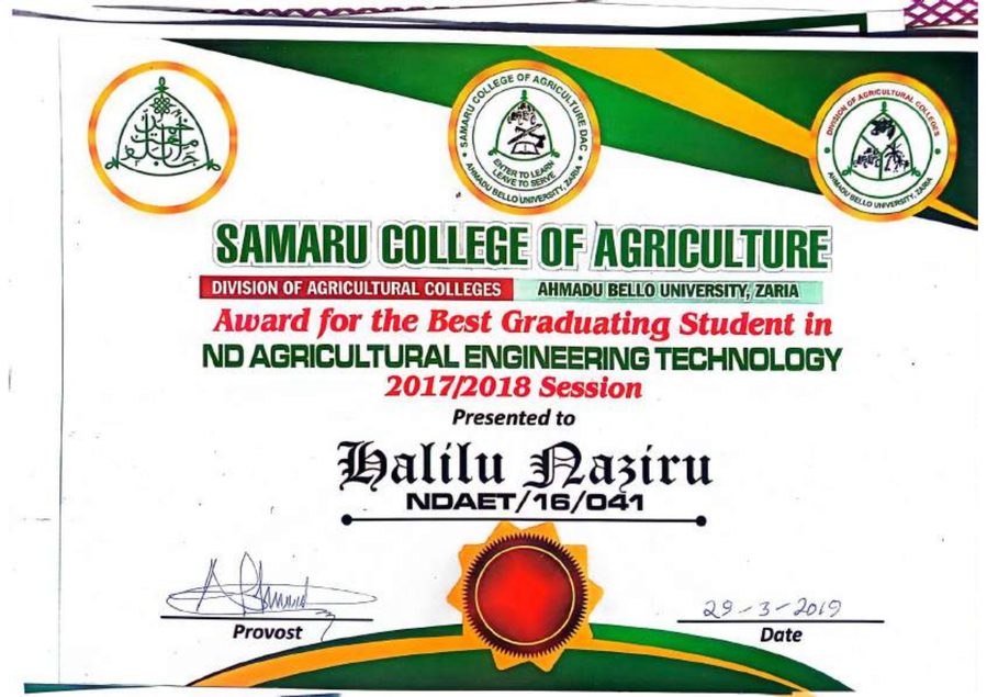 Best Graduating Student, ND Agric. Engineering Technology