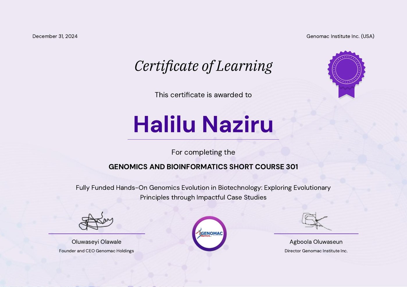Genomics and Bioinformatics Short Course 301
