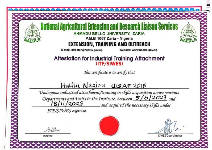 SIWES Industrial Attachment Attestation